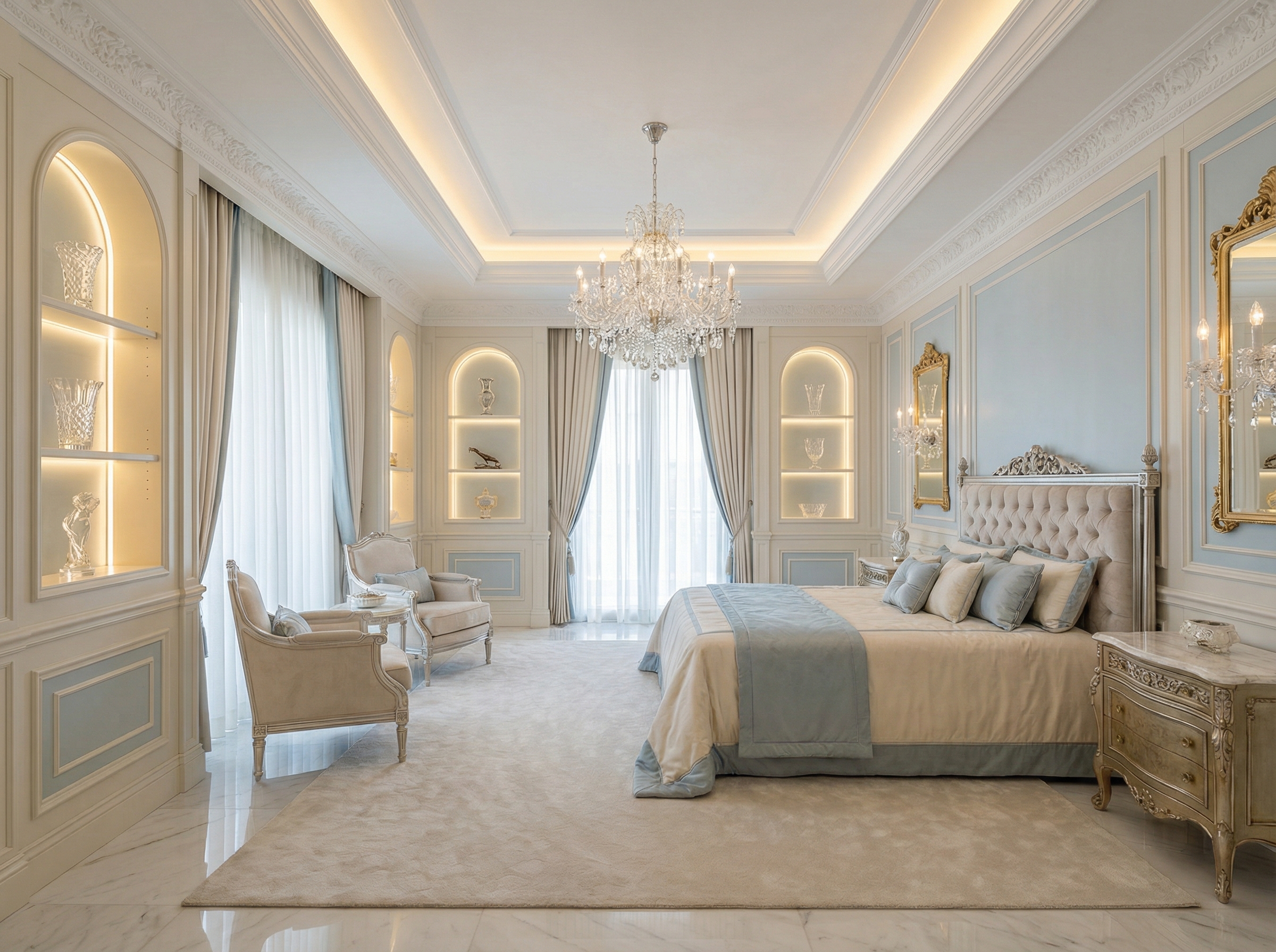 Дизайн спальни в стиле Классика — фото интерьера от нейросети RoomGPT