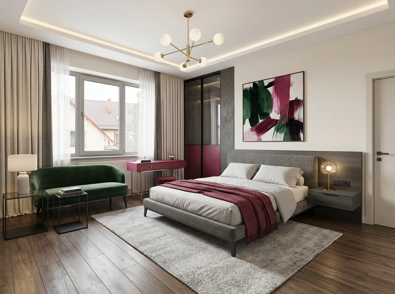 Дизайн интерьера в стиле Контемпорари — Спальня от нейросети RoomGPT