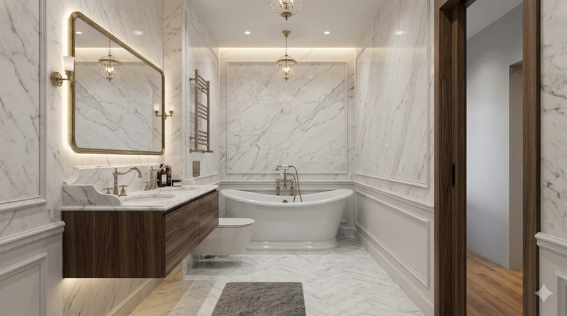 Дизайн ванной в стиле Классика — фото интерьера от нейросети RoomGPT