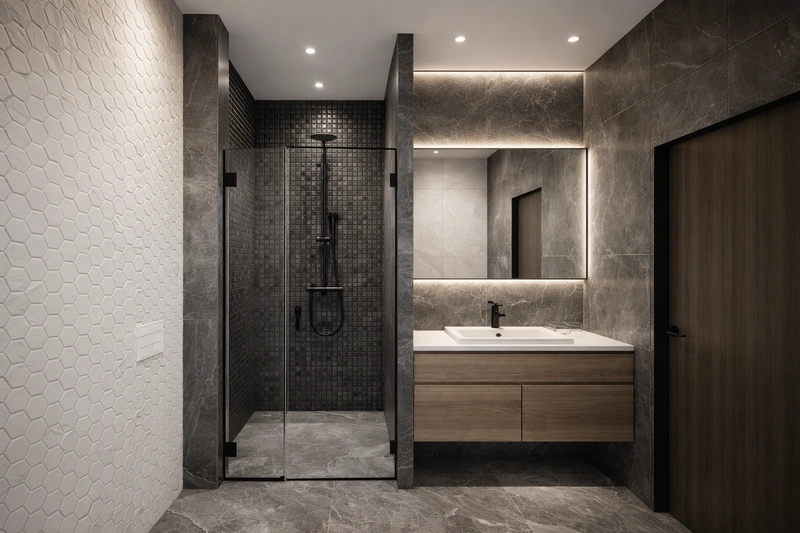 Дизайн ванной в стиле Контемпорари — фото интерьера от нейросети RoomGPT