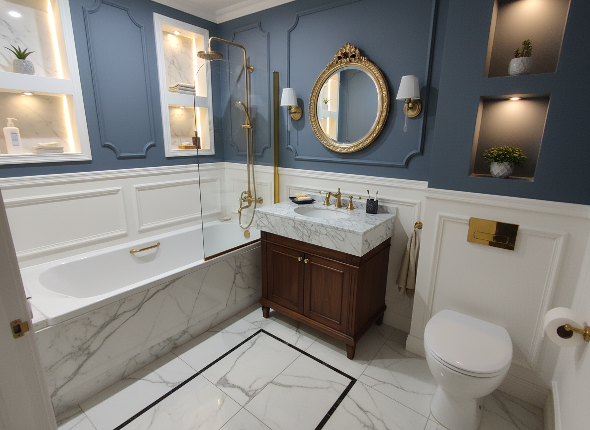 Дизайн ванной в стиле Классика — фото интерьера от нейросети RoomGPT