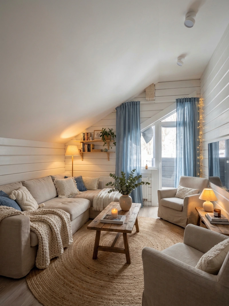 Дизайн интерьера в стиле Хюгге — Гостиная от нейросети RoomGPT