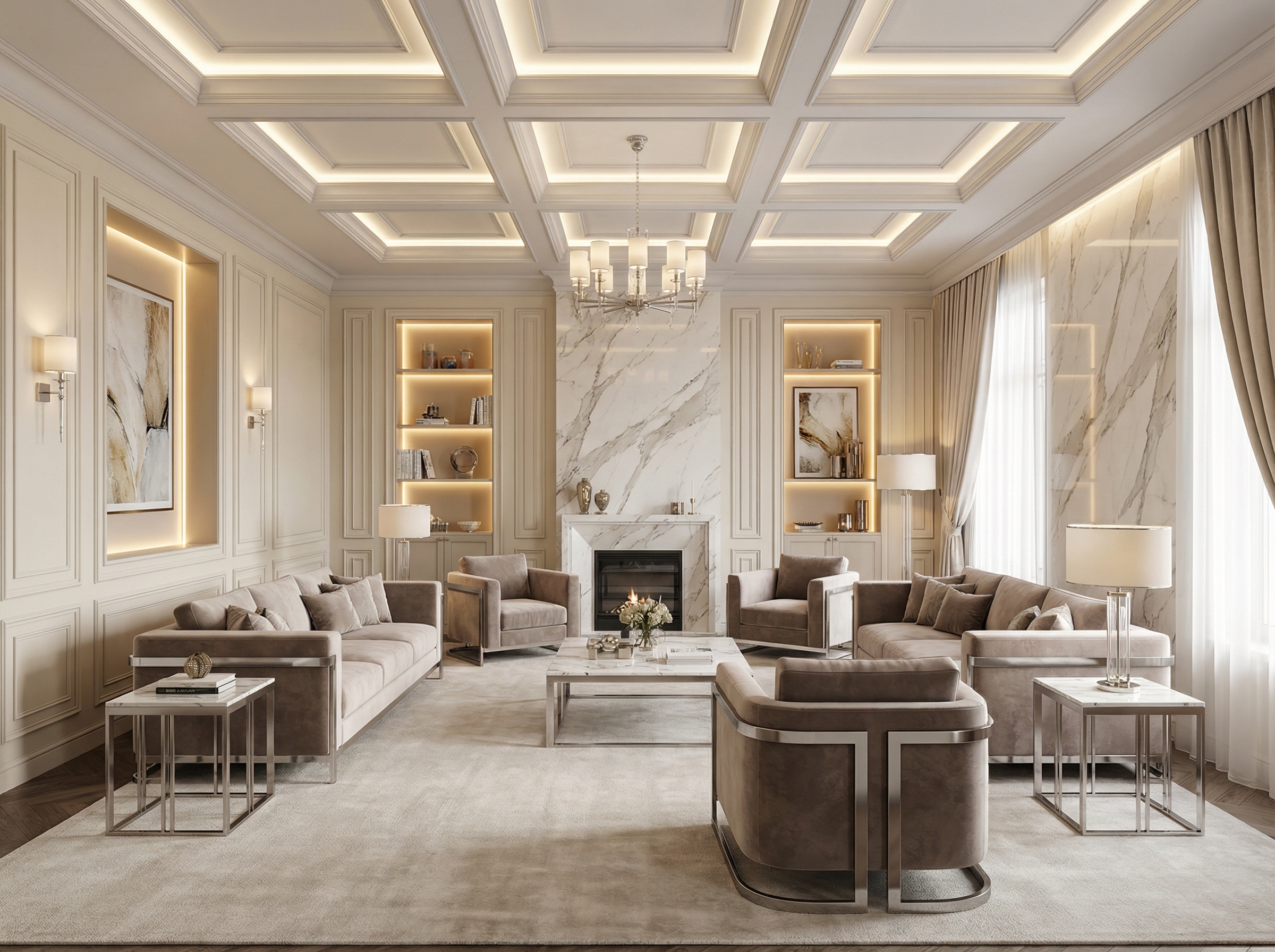 Дизайн гостиной в стиле Классика — фото интерьера от нейросети RoomGPT