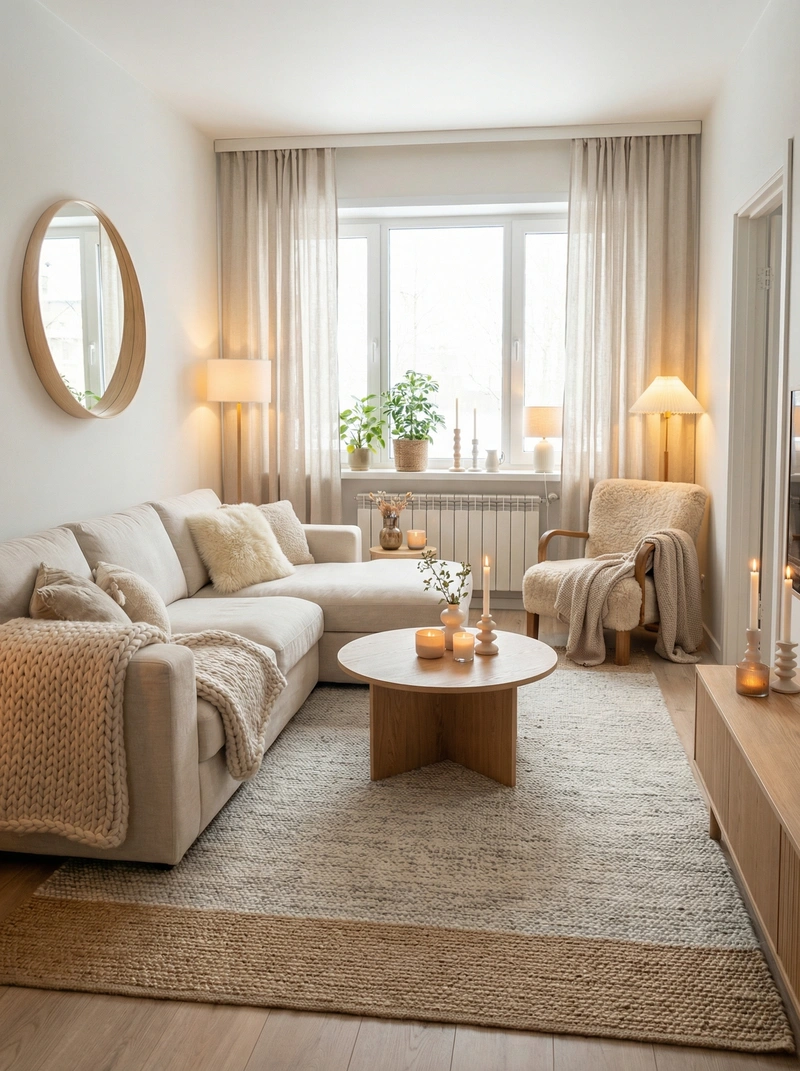 Дизайн интерьера в стиле Хюгге — Гостиная от нейросети RoomGPT