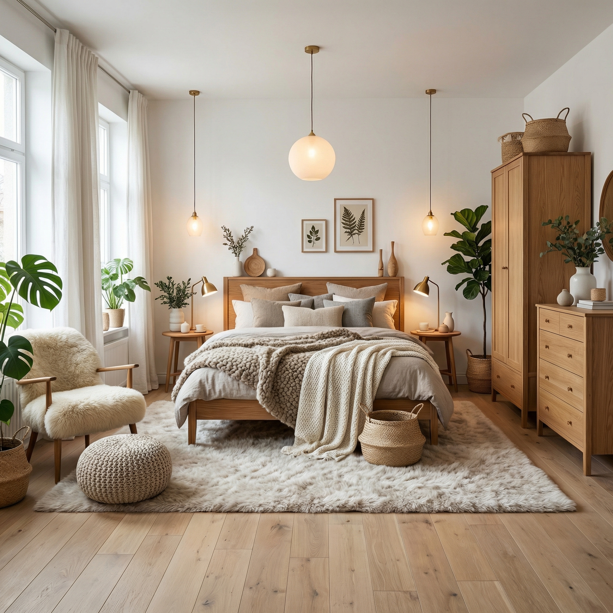 Дизайн спальни в стиле Хюгге — фото интерьера от нейросети RoomGPT