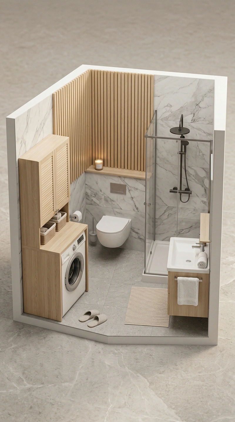 Дизайн ванной в стиле Хюгге — фото интерьера от нейросети RoomGPT