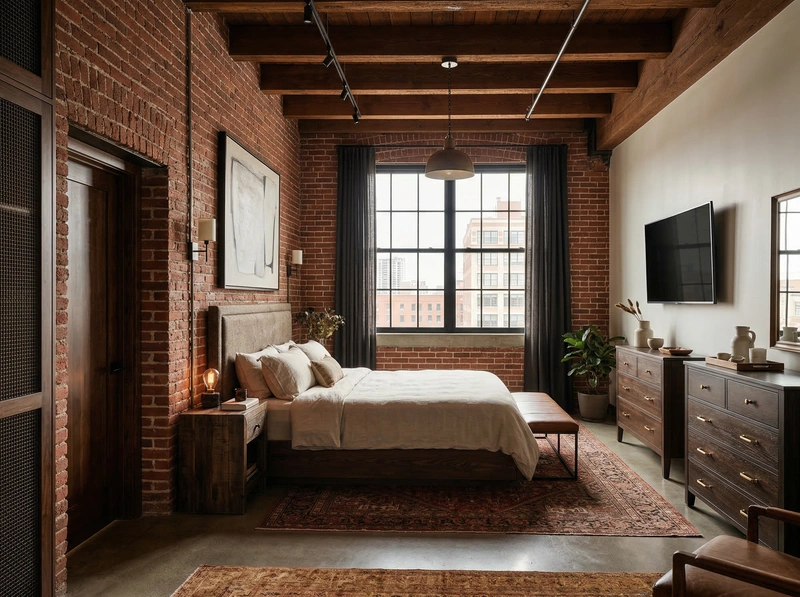 Дизайн спальни в стиле Лофт — фото интерьера от нейросети RoomGPT