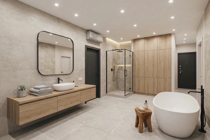 Дизайн ванной в стиле Сканди — фото интерьера от нейросети RoomGPT