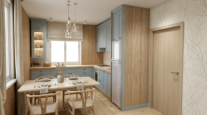 Дизайн интерьера в стиле Хюгге — Кухня от нейросети RoomGPT