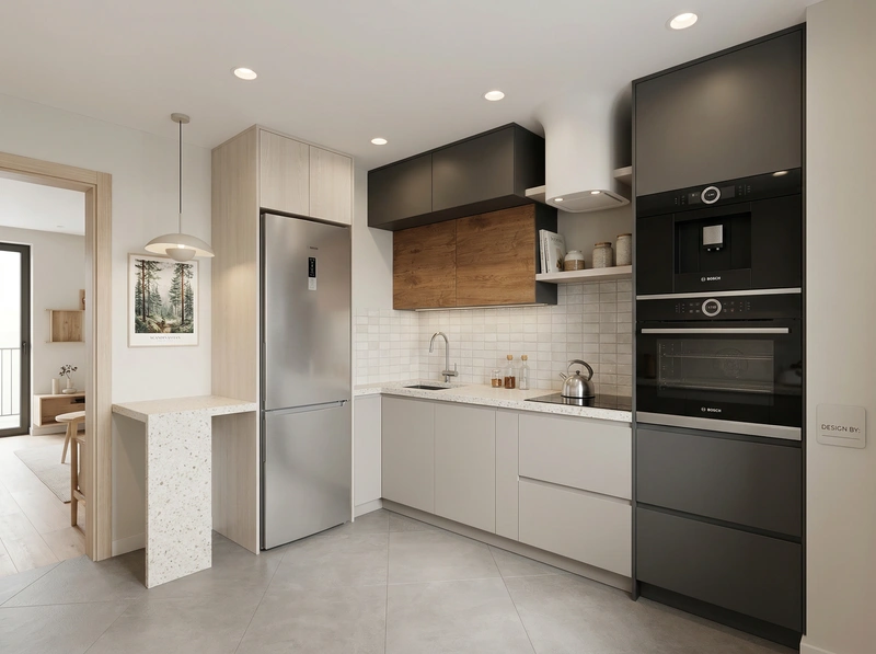 Дизайн интерьера в стиле Сканди — Кухня от нейросети RoomGPT