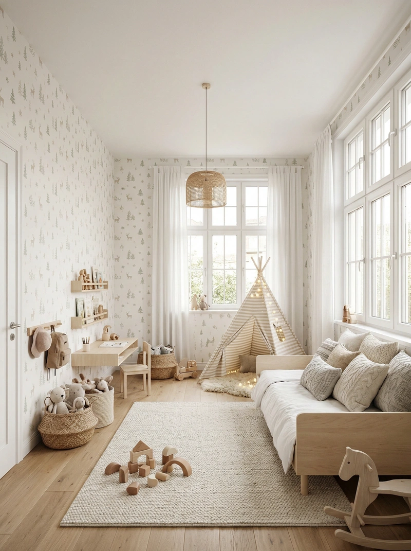 Дизайн интерьера в стиле Хюгге — Детская от нейросети RoomGPT
