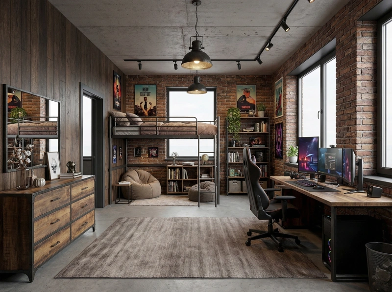 Дизайн интерьера в стиле Лофт — Детская от нейросети RoomGPT