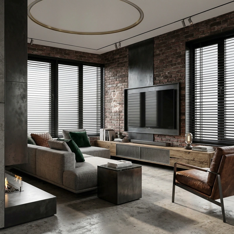 Дизайн гостиной в стиле Лофт — фото интерьера от нейросети RoomGPT