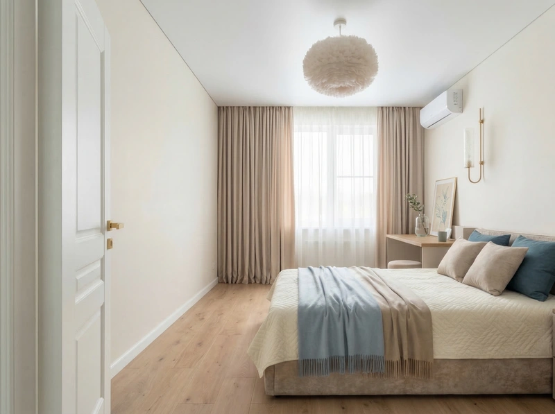 Дизайн спальни в стиле Сканди — фото интерьера от нейросети RoomGPT