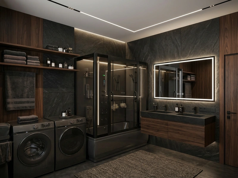 Дизайн ванной в стиле Блэктэк — фото интерьера от нейросети RoomGPT