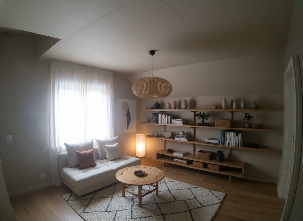 Дизайн гостиной в стиле Japandi — фото интерьера от нейросети RoomGPT