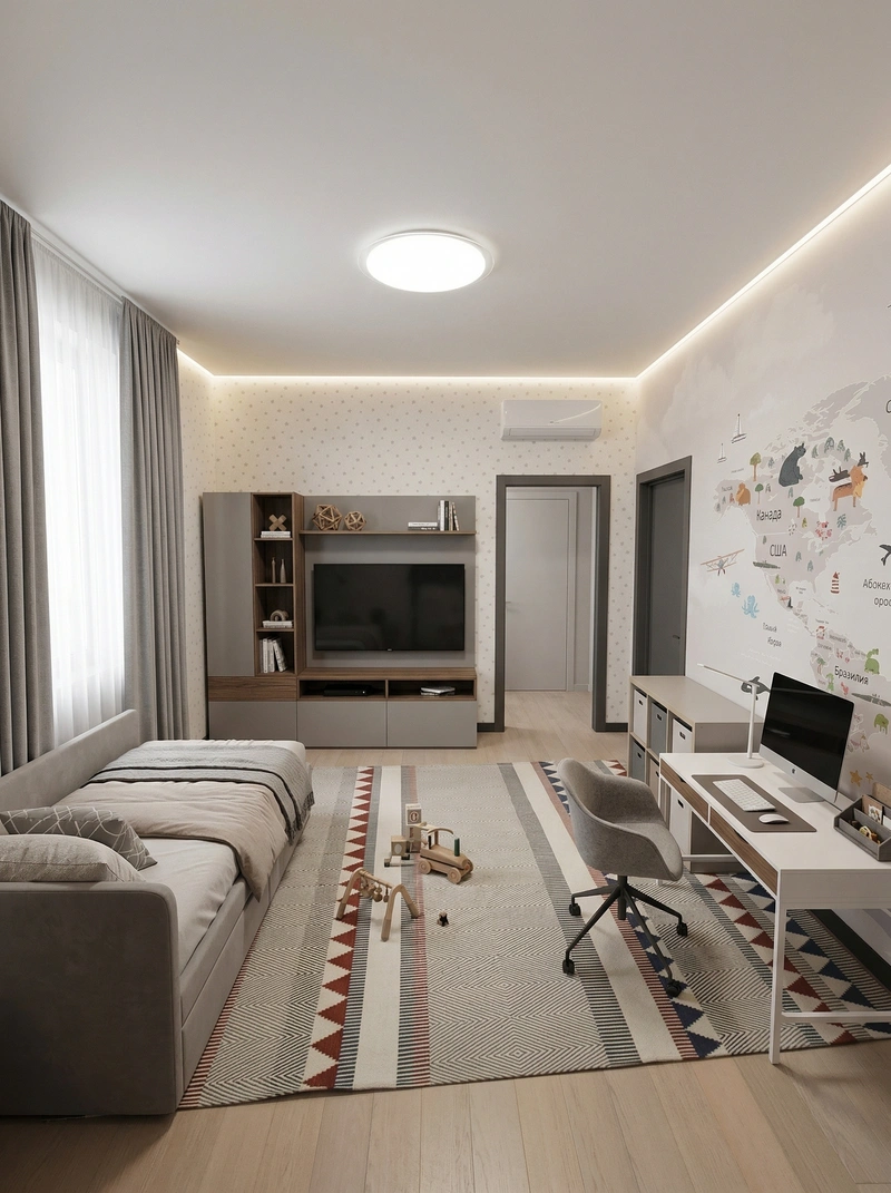 Дизайн детской в стиле Контемпорари — фото интерьера от нейросети RoomGPT