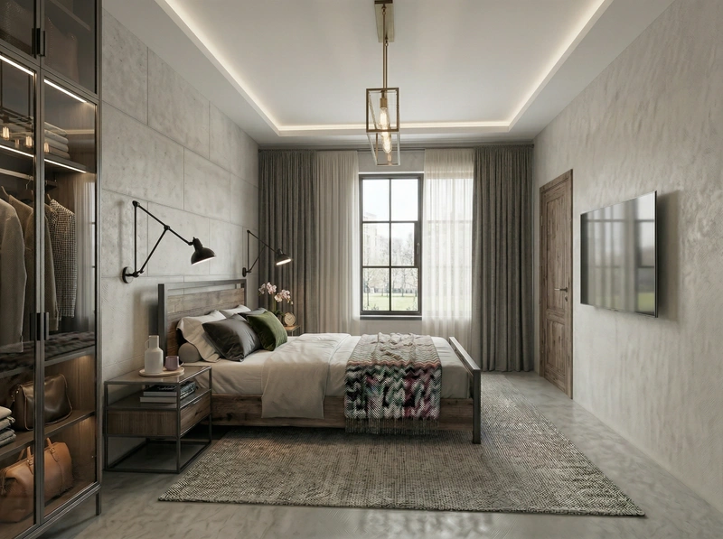 Дизайн спальни в стиле Контемпорари — фото интерьера от нейросети RoomGPT