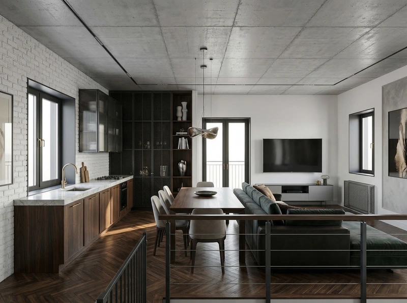 Дизайн интерьера в стиле Лофт — Гостиная от нейросети RoomGPT