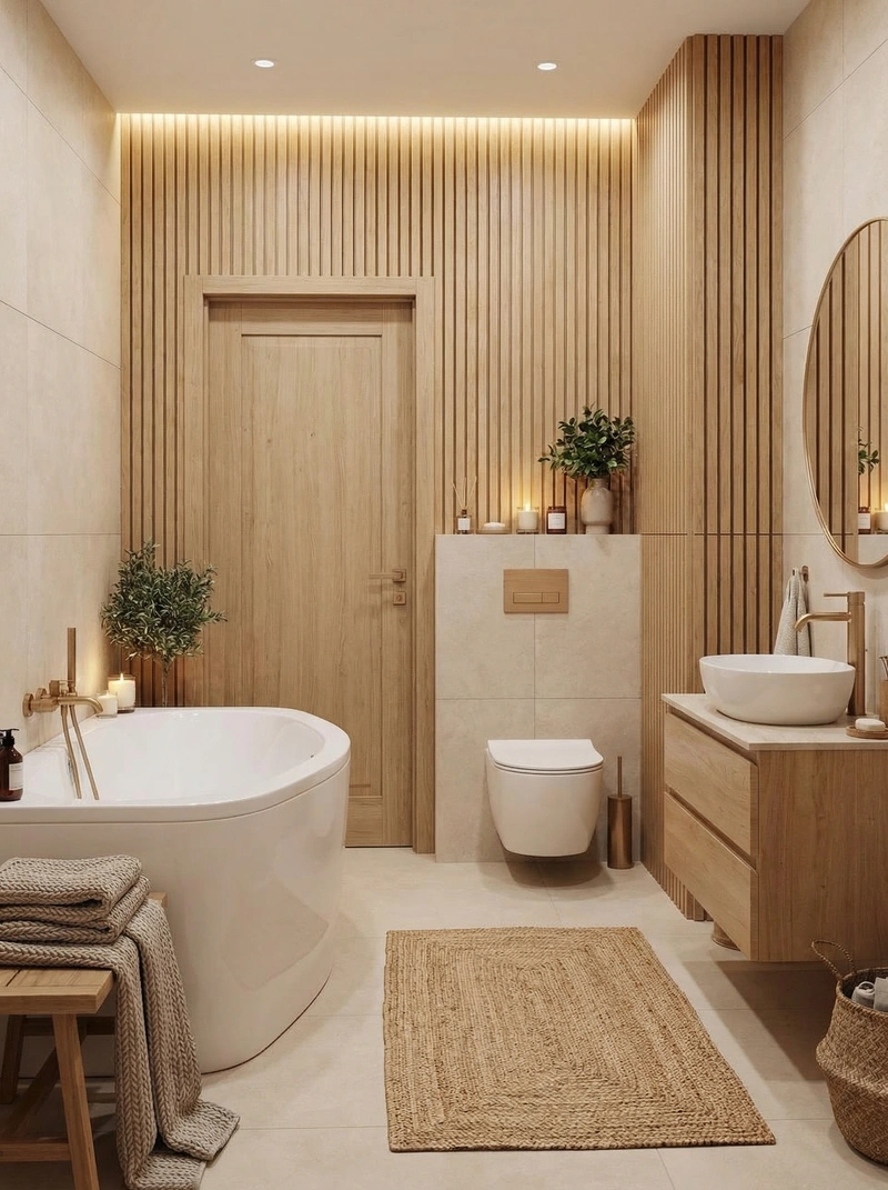 Дизайн ванной в стиле Хюгге — фото интерьера от нейросети RoomGPT