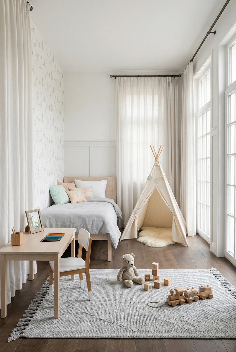Дизайн детской в стиле Хюгге — фото интерьера от нейросети RoomGPT
