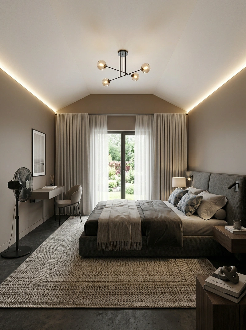 Дизайн спальни в стиле Контемпорари — фото интерьера от нейросети RoomGPT