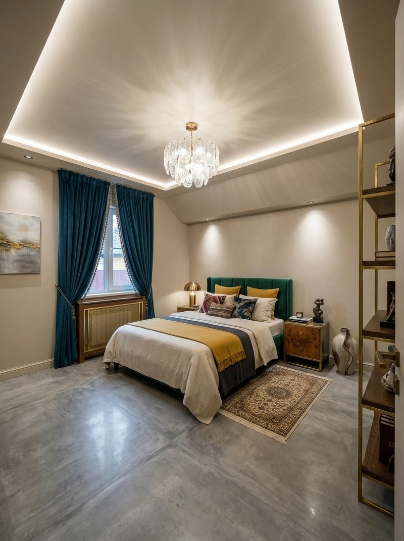 Дизайн спальни в стиле Эклектика — фото интерьера от нейросети RoomGPT