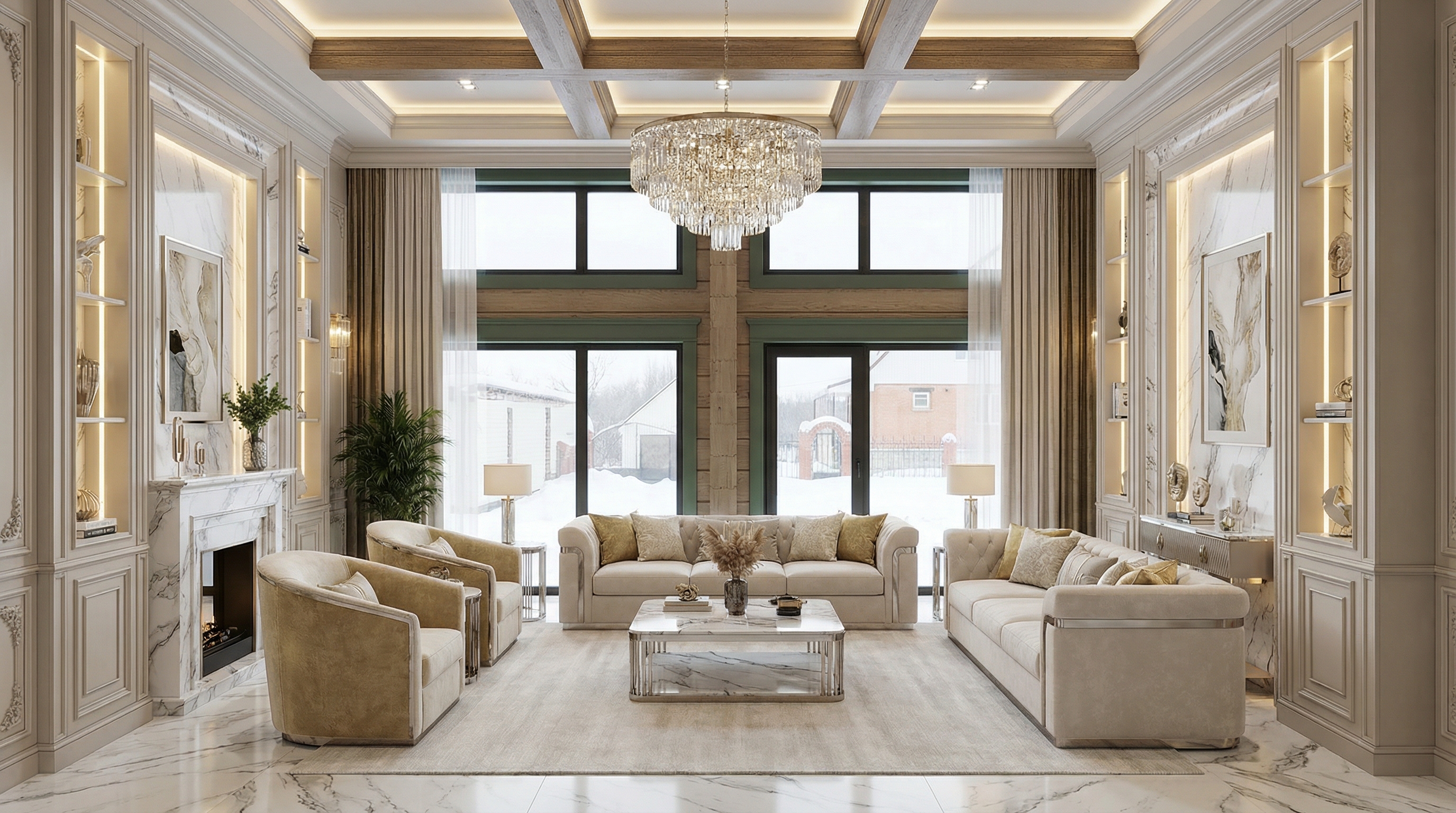 Дизайн гостиной в стиле Классика — фото интерьера от нейросети RoomGPT