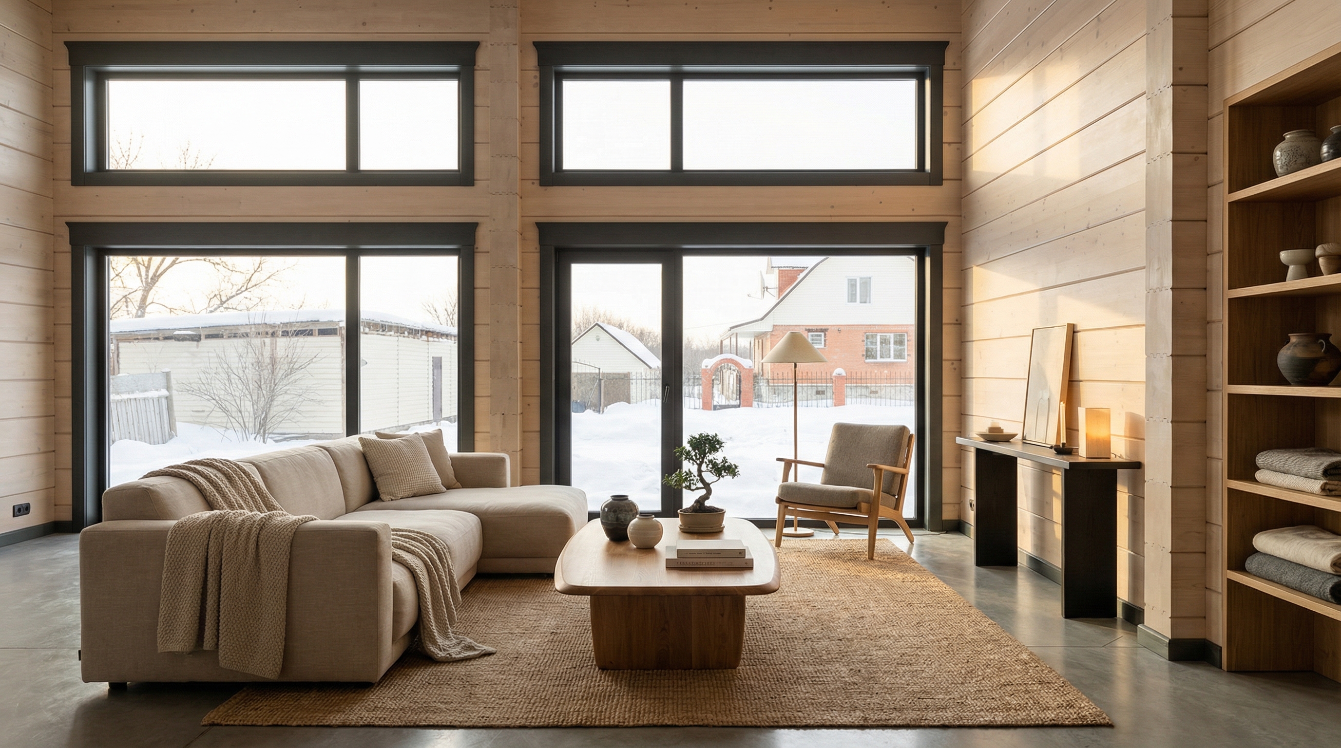 Дизайн гостиной в стиле Japandi — фото интерьера от нейросети RoomGPT