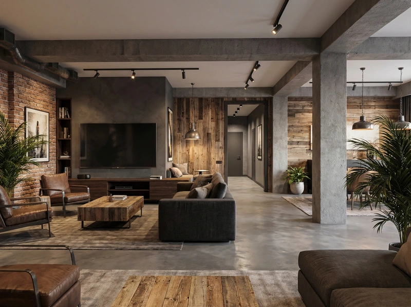 Дизайн интерьера в стиле Лофт — Гостиная от нейросети RoomGPT