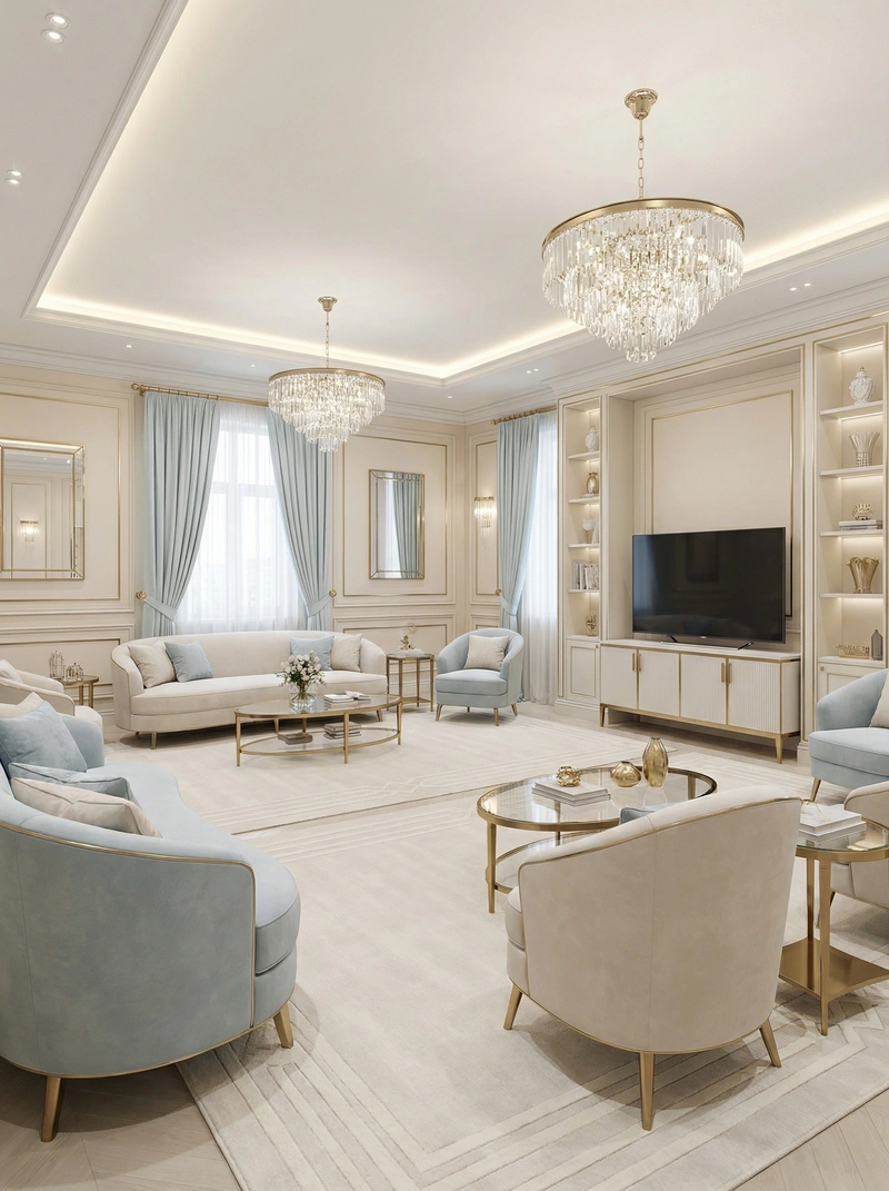 Дизайн интерьера в стиле Неоклассика — Гостиная от нейросети RoomGPT