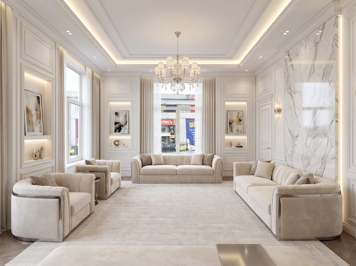 Дизайн гостиной в стиле Классика — фото интерьера от нейросети RoomGPT