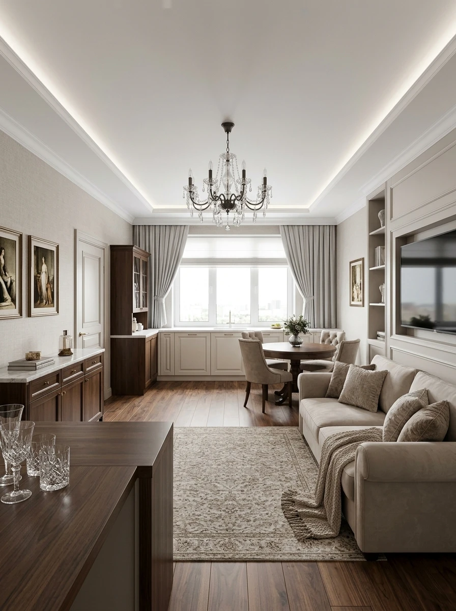 Дизайн кухни в стиле Классика — фото интерьера от нейросети RoomGPT