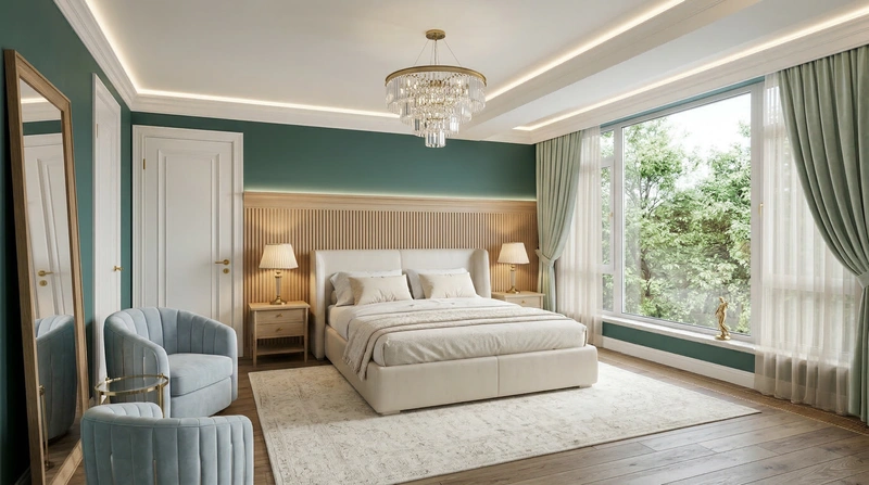 Дизайн спальни в стиле Неоклассика — фото интерьера от нейросети RoomGPT