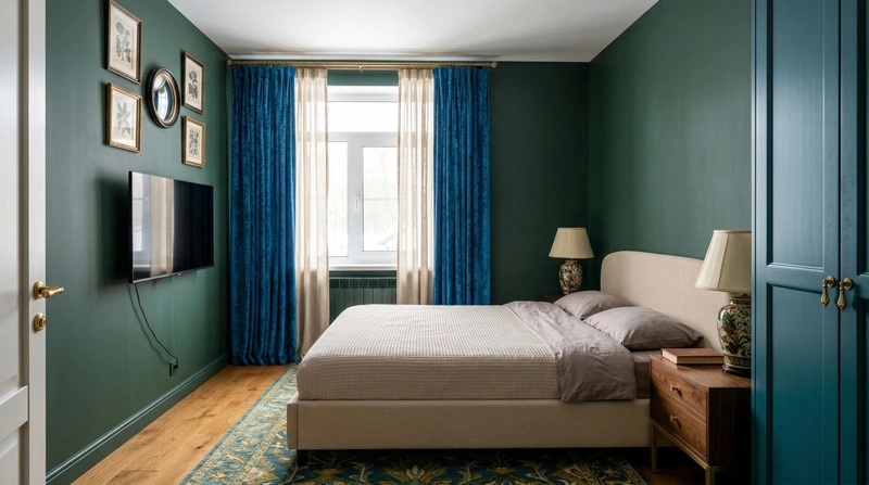 Дизайн спальни в стиле Британский — фото интерьера от нейросети RoomGPT