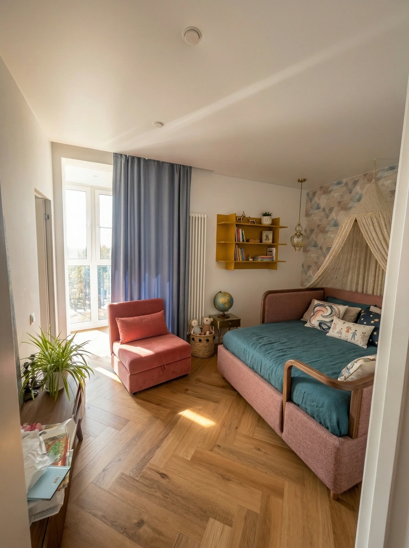 Дизайн детской в стиле Эклектика — фото интерьера от нейросети RoomGPT