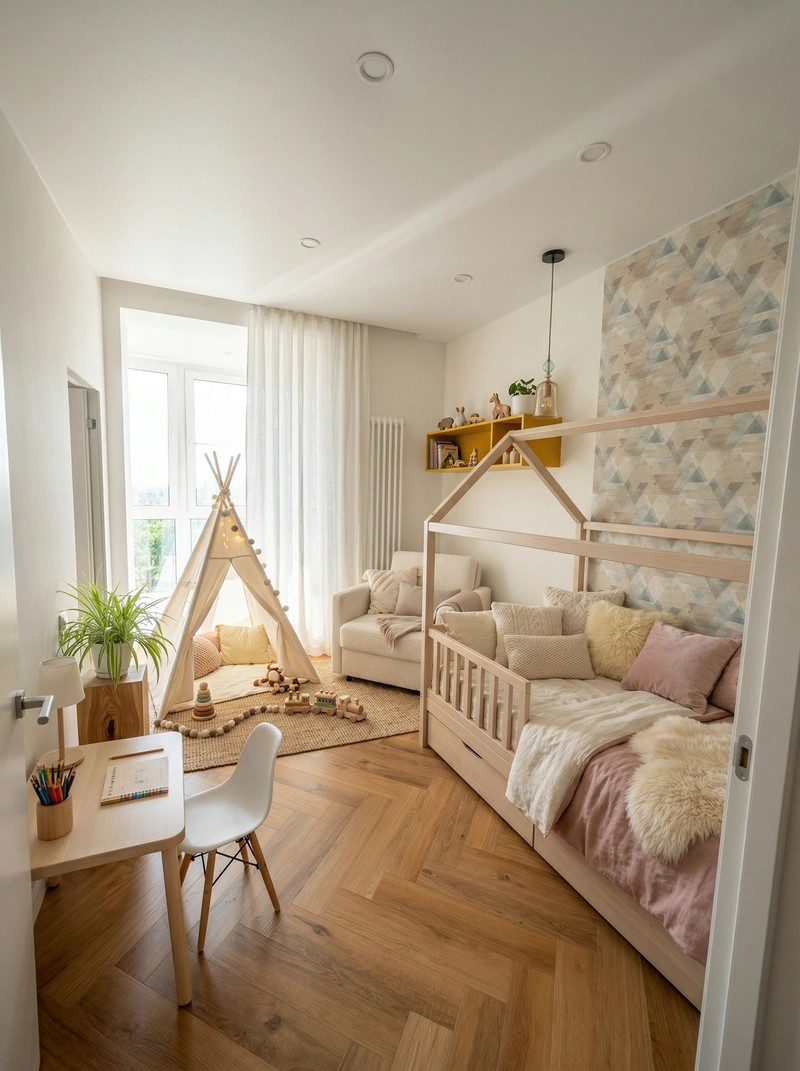 Дизайн детской в стиле Хюгге — фото интерьера от нейросети RoomGPT