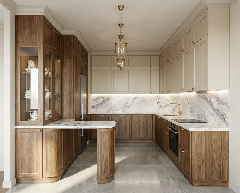 Дизайн интерьера в стиле Классика — Кухня от нейросети RoomGPT