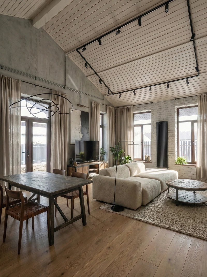 Дизайн интерьера в стиле Лофт — Гостиная от нейросети RoomGPT