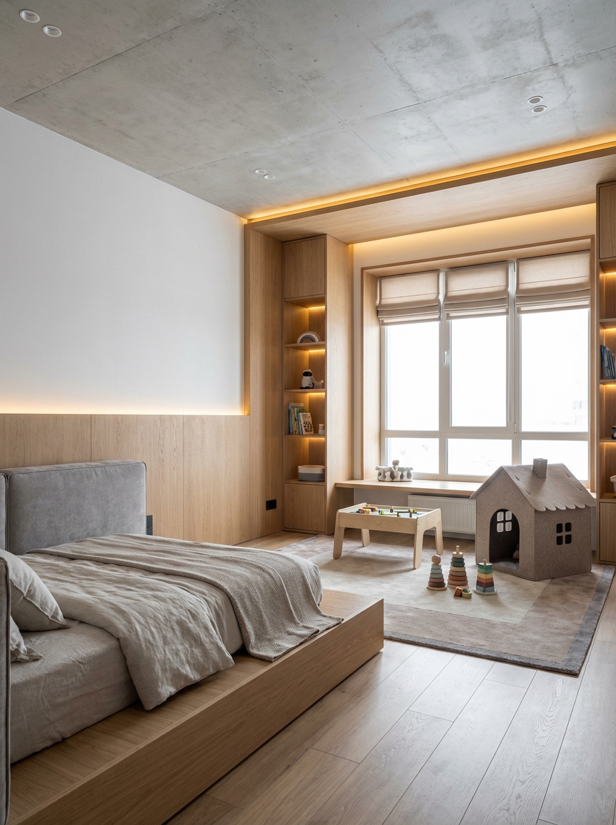 Дизайн детской в стиле Минимализм — фото интерьера от нейросети RoomGPT