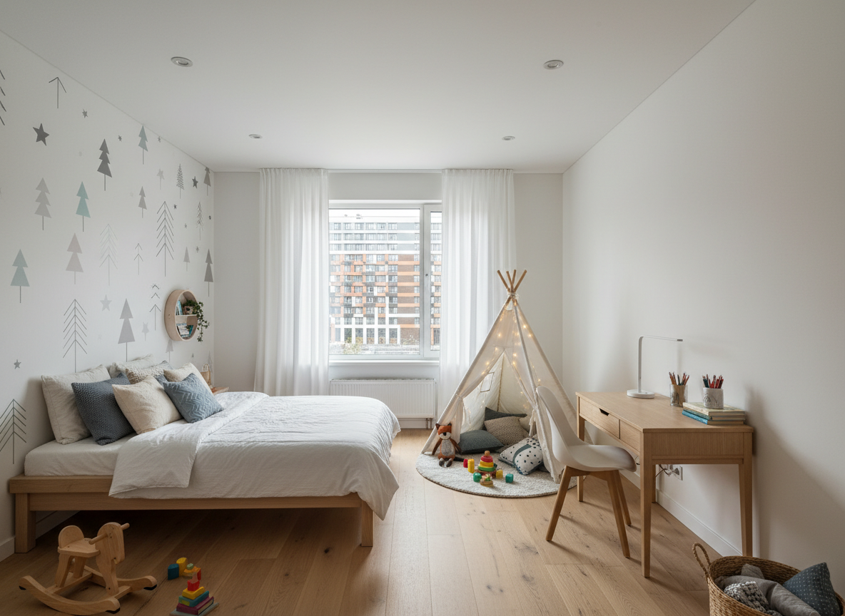 Дизайн детской в стиле Хюгге — фото интерьера от нейросети RoomGPT