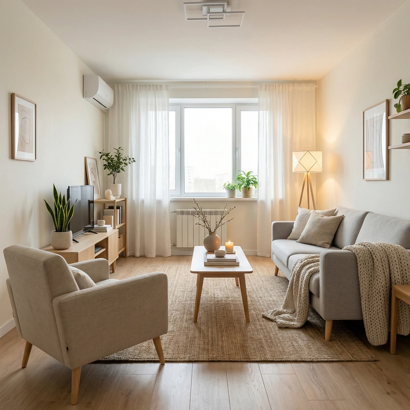 Дизайн интерьера в стиле Хюгге — Гостиная от нейросети RoomGPT