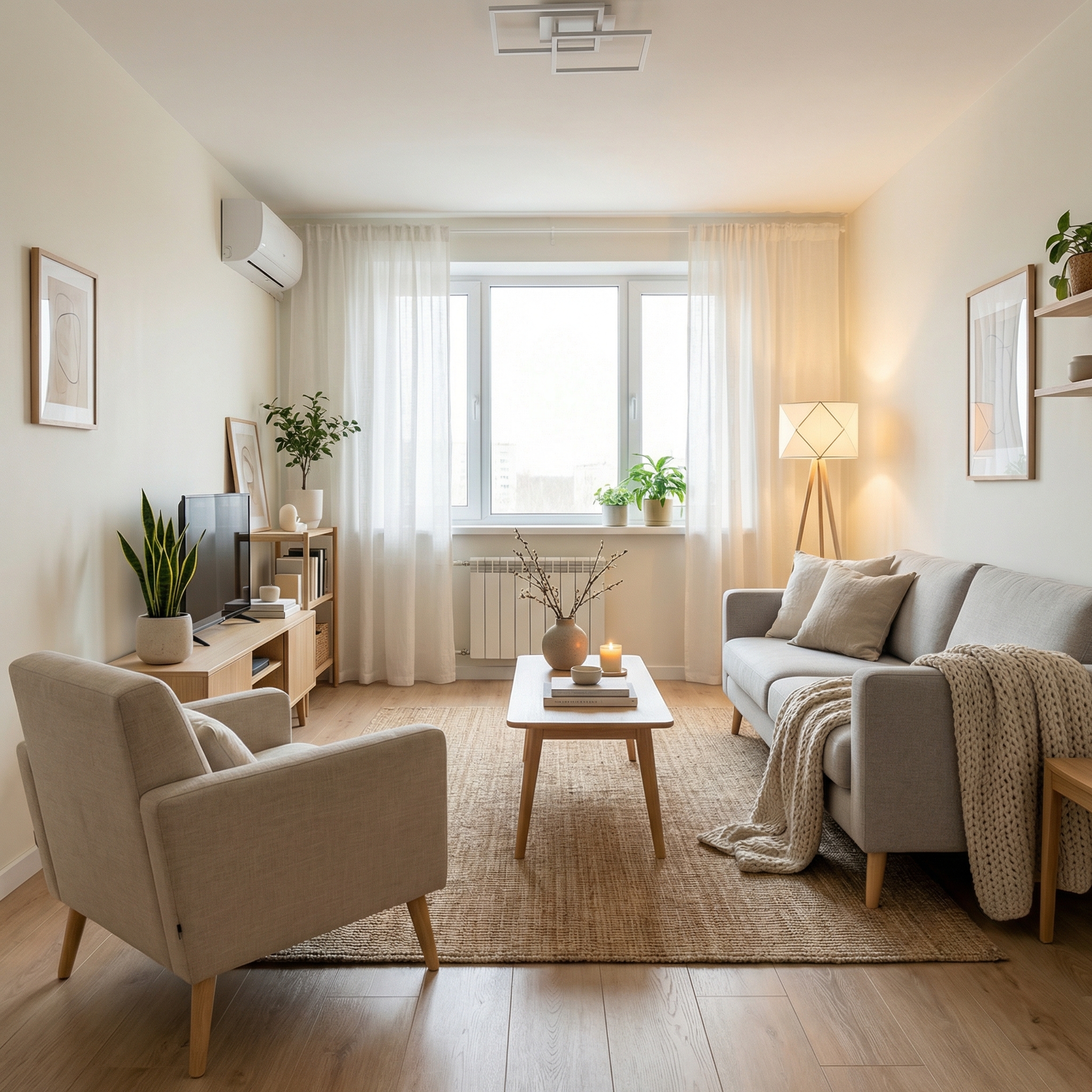 Дизайн гостиной в стиле Хюгге — фото интерьера от нейросети RoomGPT