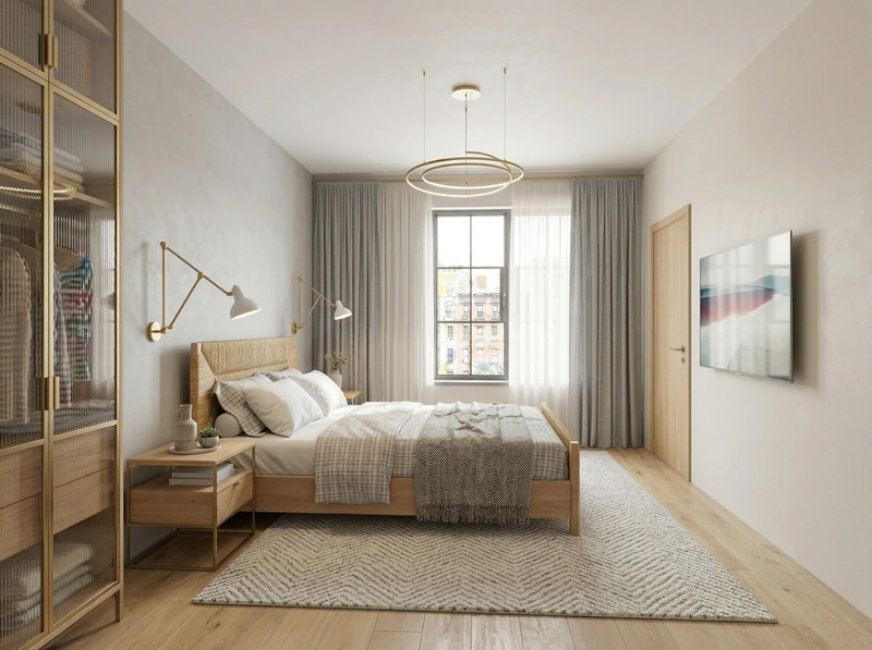 Дизайн спальни в стиле Сканди — фото интерьера от нейросети RoomGPT