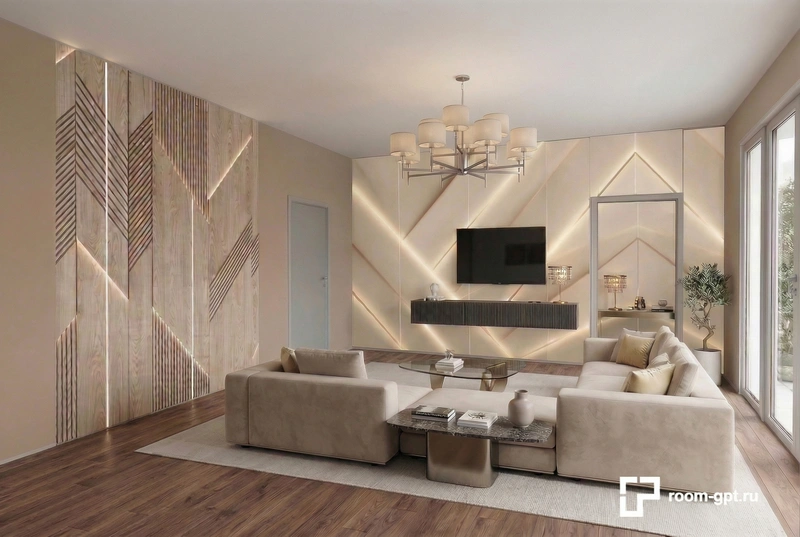 Дизайн интерьера в стиле Контемпорари — Гостиная от нейросети RoomGPT