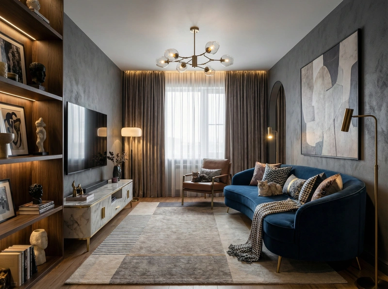 Дизайн интерьера в стиле Эклектика — Гостиная от нейросети RoomGPT