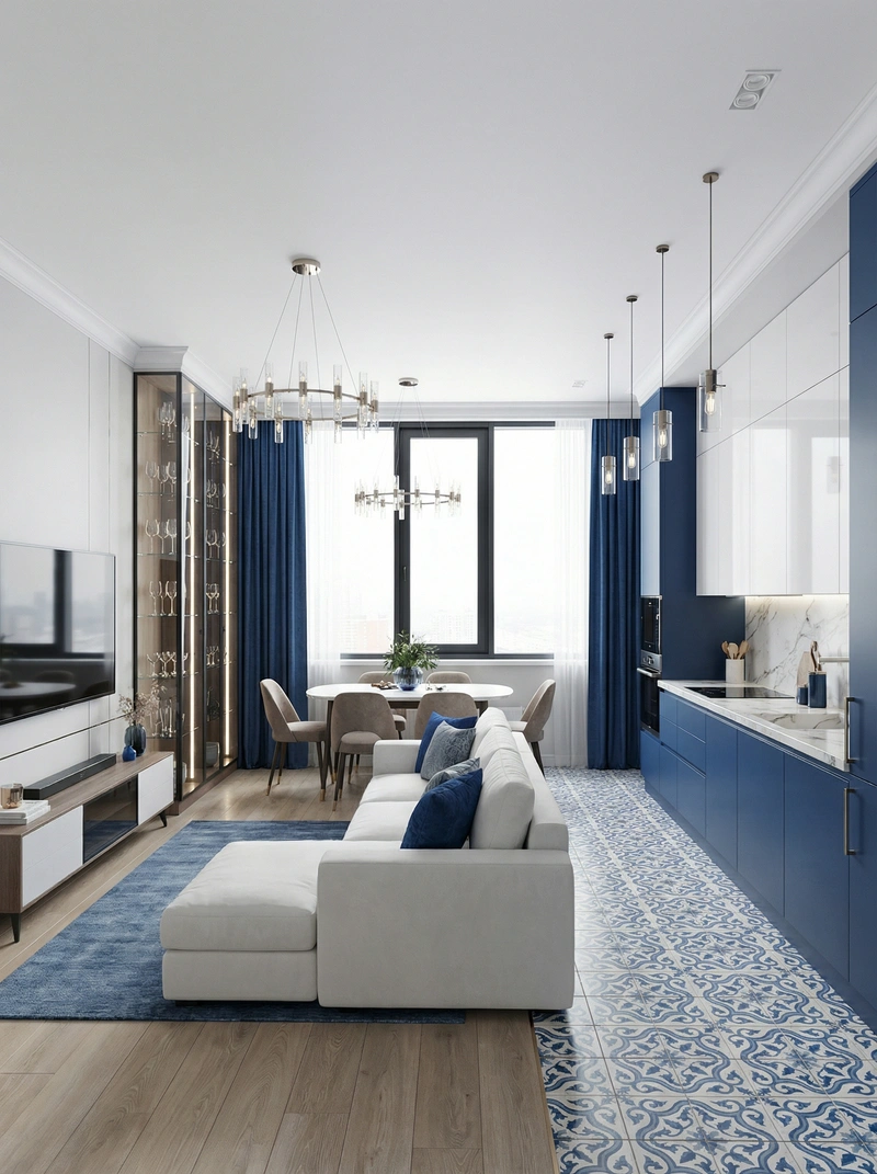 Дизайн интерьера в стиле Контемпорари — Гостиная от нейросети RoomGPT