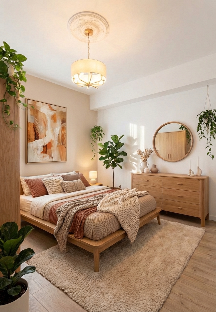 Дизайн спальни в стиле Хюгге — фото интерьера от нейросети RoomGPT
