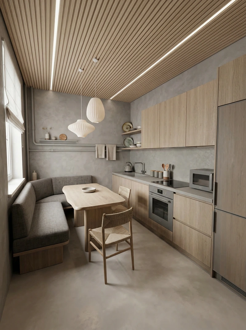 Дизайн кухни в стиле Japandi — фото интерьера от нейросети RoomGPT