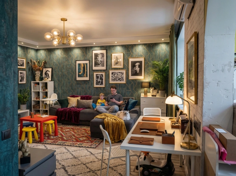 Дизайн интерьера в стиле Эклектика — Гостиная от нейросети RoomGPT